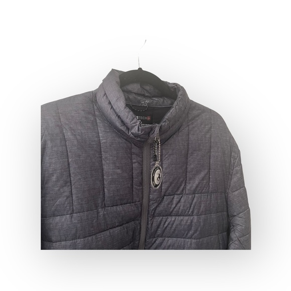 new Swiss Tech ★ Packable Folding Lightweight Puffer Jacket Parka ★ Grey Flannel - Picture 9 of 16